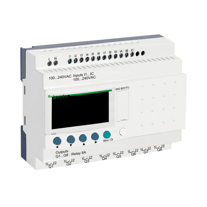 SR2B201FU - compact smart relay, Zelio Logic SR2 SR3, 20 IO, 100 to 240V AC, clock, display (Qty. 20)