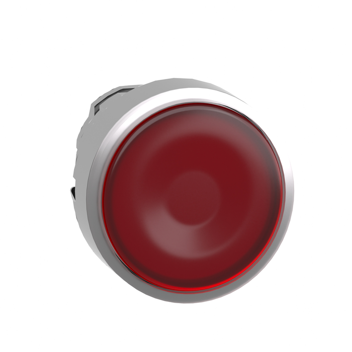 ZB4BH043 - Head for illuminated push button, Harmony XB4, metal, red flush, 22mm, universal LED, push-push, unmarked