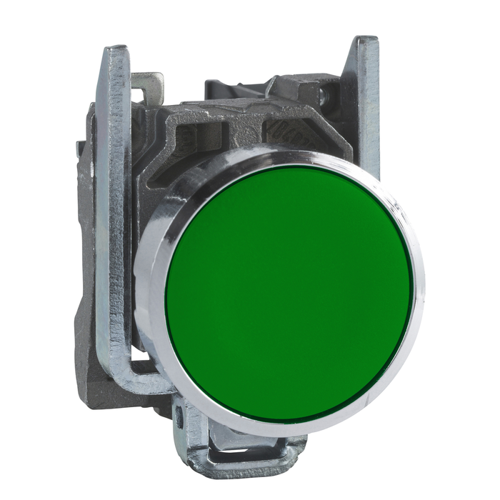 XB4BA31 - Harmony, 22mm push button, green flush, spring return, 1 NO, unmarked