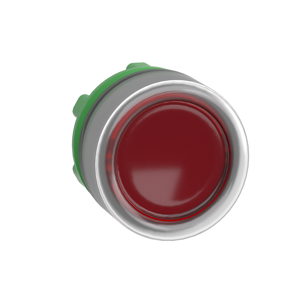 ZB5AW543C0 - Cabezal para pulsador iluminado, Harmony XB5, bisel gris, empotrado rojo, 22 mm, LED universal, retorno por resorte, funda transparente