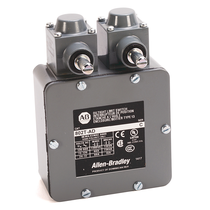 Limit Switch, Non Plug-In Oiltight Construction Dual Switch, Left Hand Switch: Lever Type, Spring Return, Standard Operating Torque, CW and CCW Operation, Right Hand Switch: Same Right Hand Switch As Left