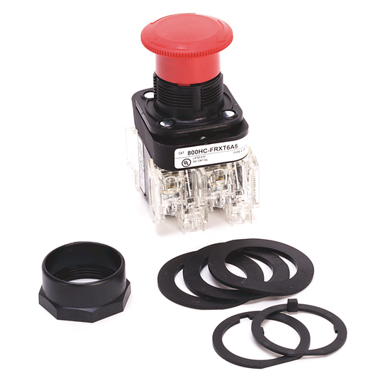 800HC-FRXT6A5 - 30.5mm Type 4/4X/13 2 Pos. PB-Non-Illum., Push-Pull / Twist to Release, Red, 2 NCLB, Finger Safe Guards