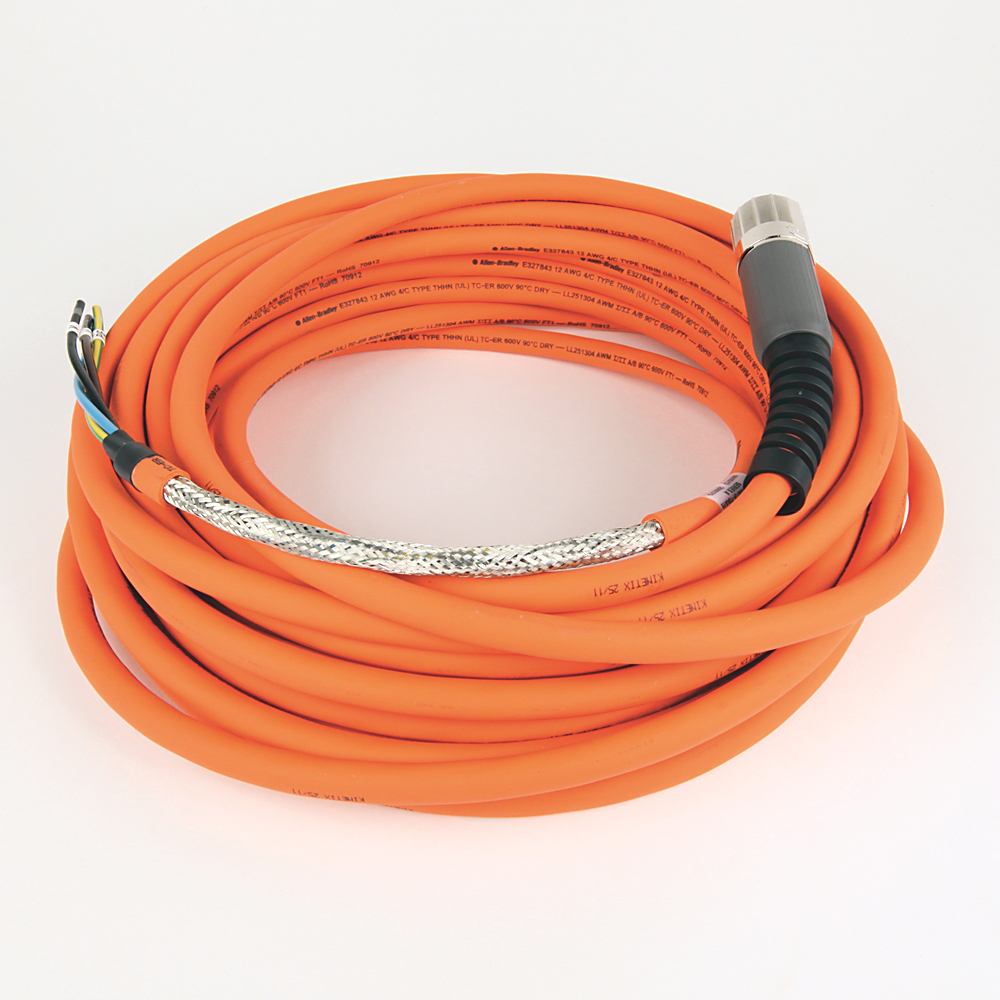 2090-CPWM7DF-12AA15 - SpeedTEC Cable, Motor Power Only, SpeedTec DIN Connector, Drive-end, Flying-lead, 12 AWG, Standard (Non-Flex), 15 Meters