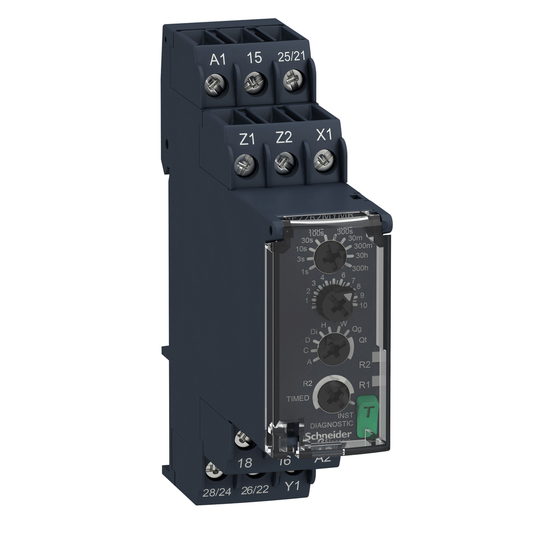 RE22R2MYMR - Relé temporizador modular, Harmony, 8 A, 2 CO, 0,05 s…300 h, multifunción, 24...240 V CA CC
