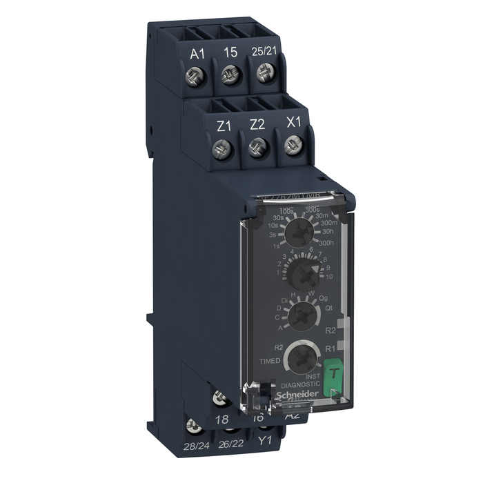 RE22R2MYMR - Modular timing relay, Harmony, 8A, 2CO, 0.05s…300h, multifunction, 24...240V AC DC