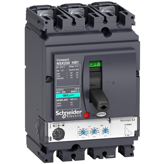 LV433306 - Circuit breaker, ComPact NSX100HB1, 75kA/690VAC, MicroLogic 2.2M trip unit 100A, 3 poles 3d