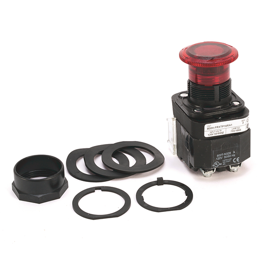 800H-FRXTQH2RA1 - 30.5mm Type 4/4X/13 2 Pos. PB-Illum., Push-Pull/Twist, Red, Mushrm Hd, LED, 12-130V AC/DC, 1 NCLB-1 NO
