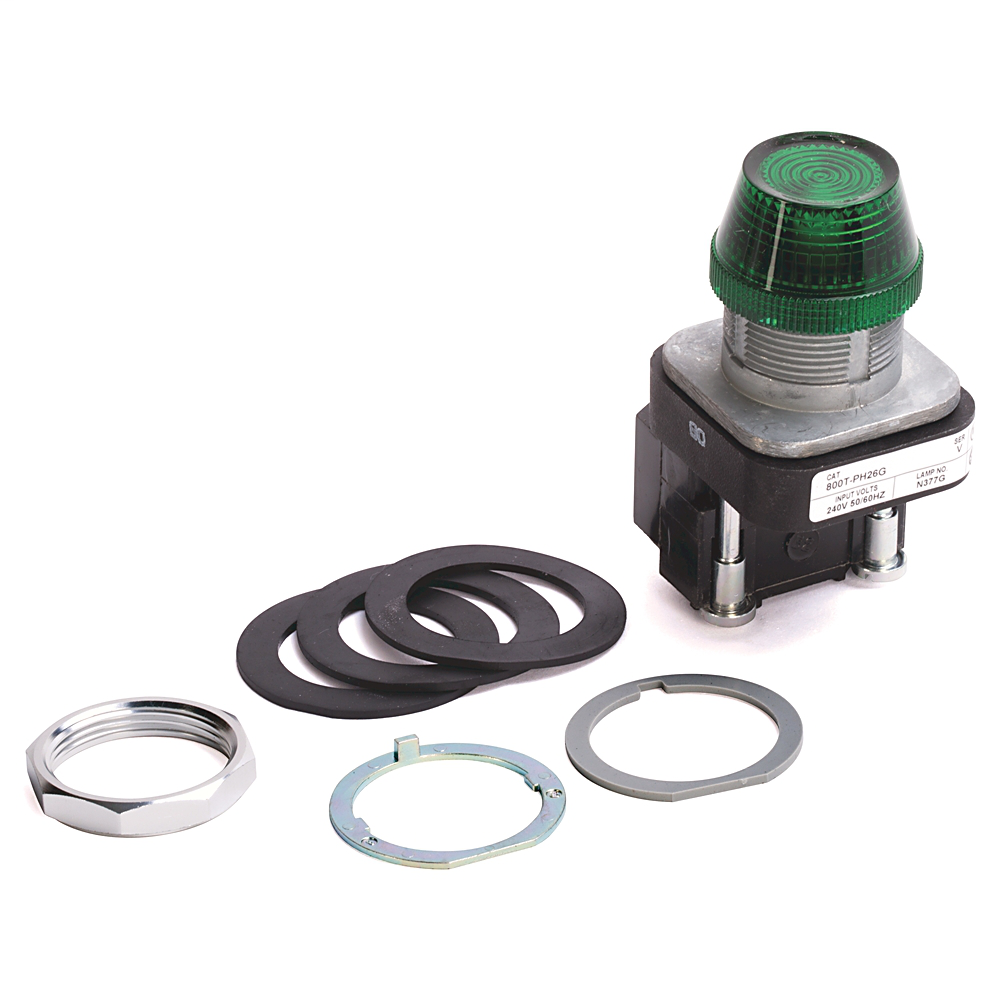 800T-PH26G - 30.5mm Type 4/13 Pilot Light, Xfmr, No Test Option, LED, Green, 240V AC 50/60 Hz