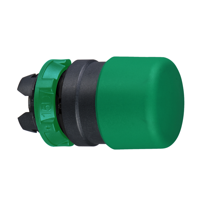 ZB5AC34 - Head for non illuminated push button, Harmony XB5, green mushroom 30mm, 22mm, spring return, unmarked