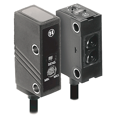 42KB-T2LPSR-A2 - Sensor fotoeléctrico PHOTOSWITCH, microrrectangular, 10 m (32,8 pies), par de haces transmitidos, fuente (PNP), rojo, vista lateral, cable de 2 m (6,5 pies)