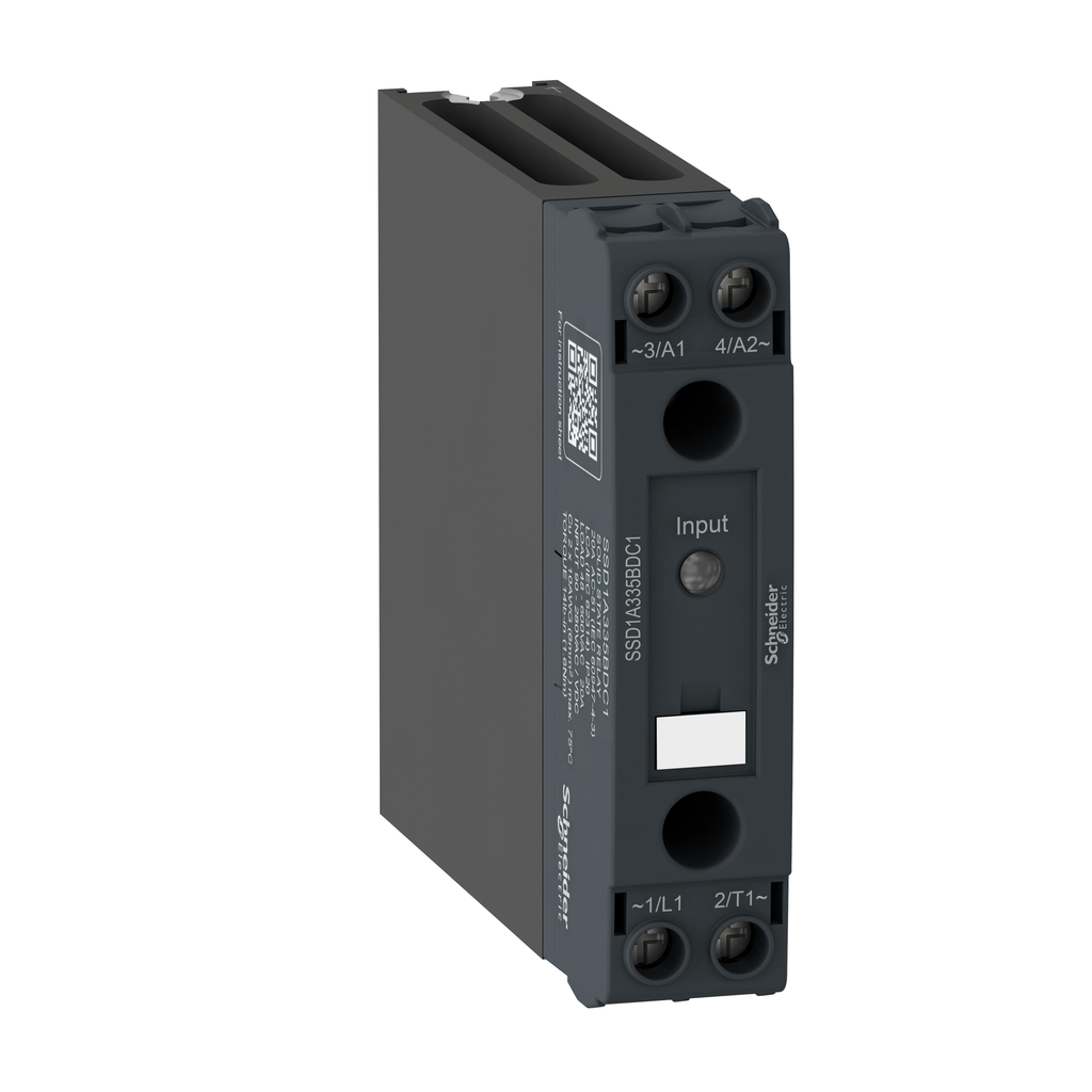 SSD1A320BDC1 - Relé de montaje en riel DIN, relés de estado sólido Harmony, 20 A, conmutación de voltaje cero, configuración de relé, entrada 4...32 V CC, salida 48...600 V CA