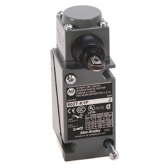 802T-K1T - Limit Switch, NEMA Type 4 and 13 Oiltight Construction, Non-Plug-In, Side Push Roller, Horizontal, 4-Circuit, Whole Switch