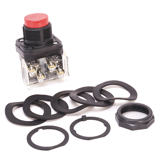 800H-BR6AY - Interruptor sellado apilable de 30,5 mm, tipo 4/4X/13, contacto de seguridad, sin iluminación, rojo, de cabeza extendida, 1 NA - 1 NC