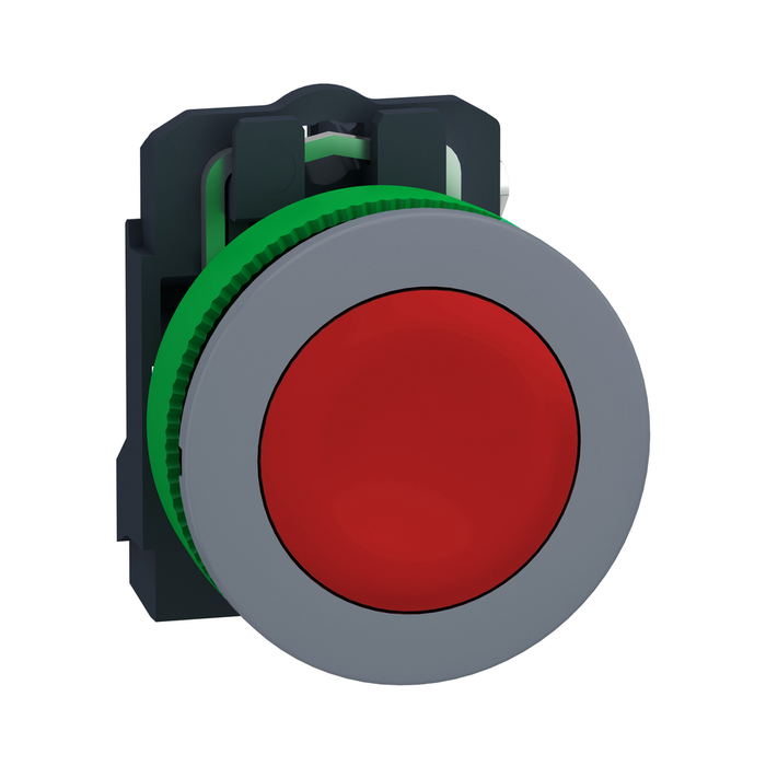 XB5FA42C0 - Push button, Harmony XB5, antimicrobial, grey bezel, red flush, 30mm, spring return, 1NC, unmarked