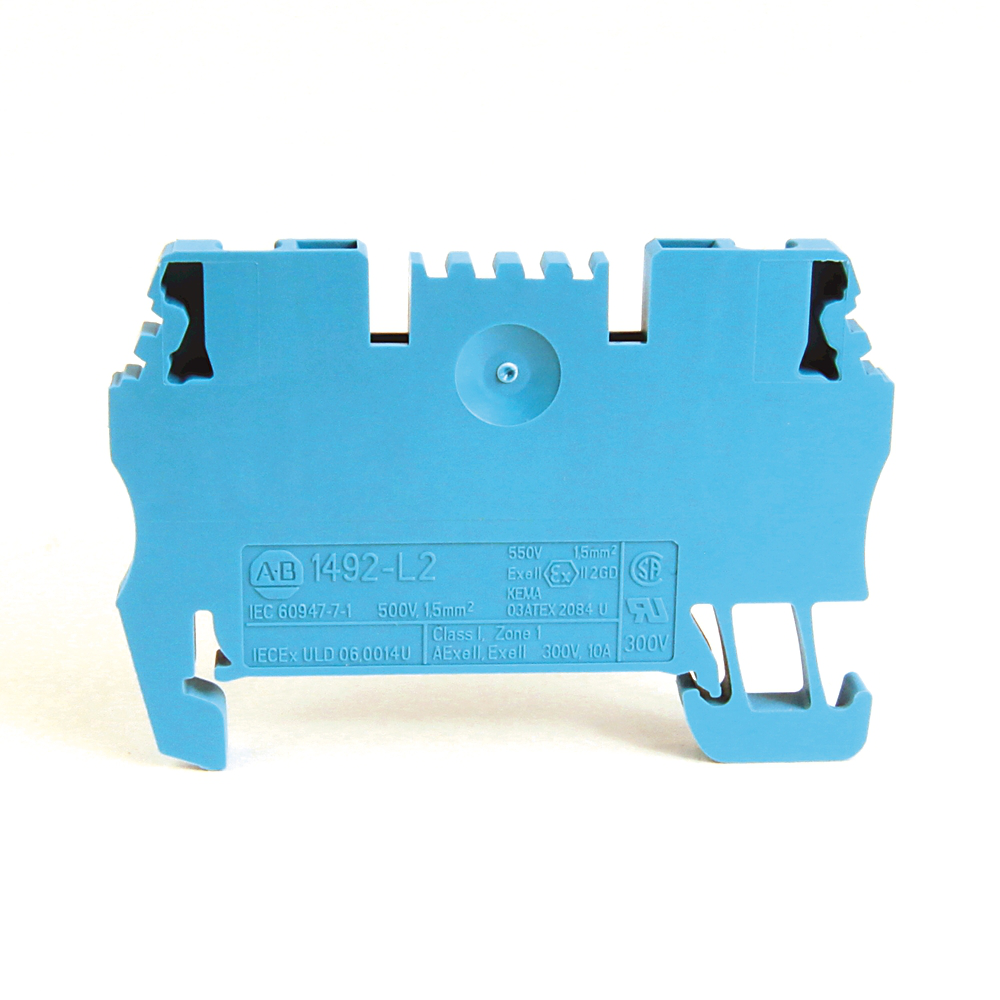 1492-L2 - Spring Clamp Terminal Block,One-Circuit Feed-Through Block,1.5mm² (# 26 AWG - # 14 AWG),Standard Feedthrough,Gray (Standard)