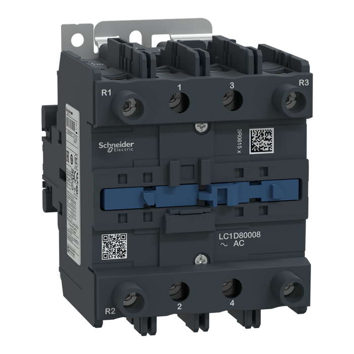 LC1D80008U7 - IEC contactor, TeSys Deca, nonreversing, 125A resistive, 4 pole, 2 NO and 2 NC, 240VAC 50/60 Hz coil, open style