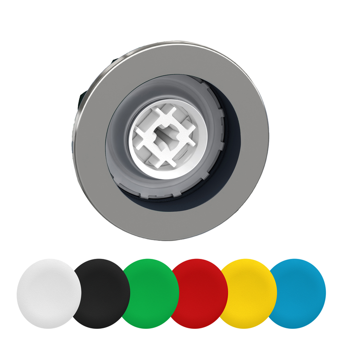 ZB4FA9 - Head for illuminated push button, Harmony XB4, metal, set of 6 colours, flush caps, 30mm, spring return, unmarked