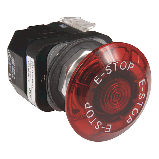 800T-FXJEQH2RA1 - 30.5mm Type 4/13 2 Pos. PB-Illum., Push-Pull, Red, Jumbo Mushroom Hd (Push-Pull) with E-Stop, LED, 12-130V AC/DC, 1 NCLB-1 NO