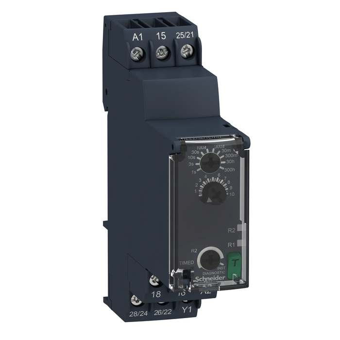 RE22R2ACMR - Modular timing relay, Harmony, 8A, 2CO, 0.05s…300h, on delay and off delay, 24...240V AC DC