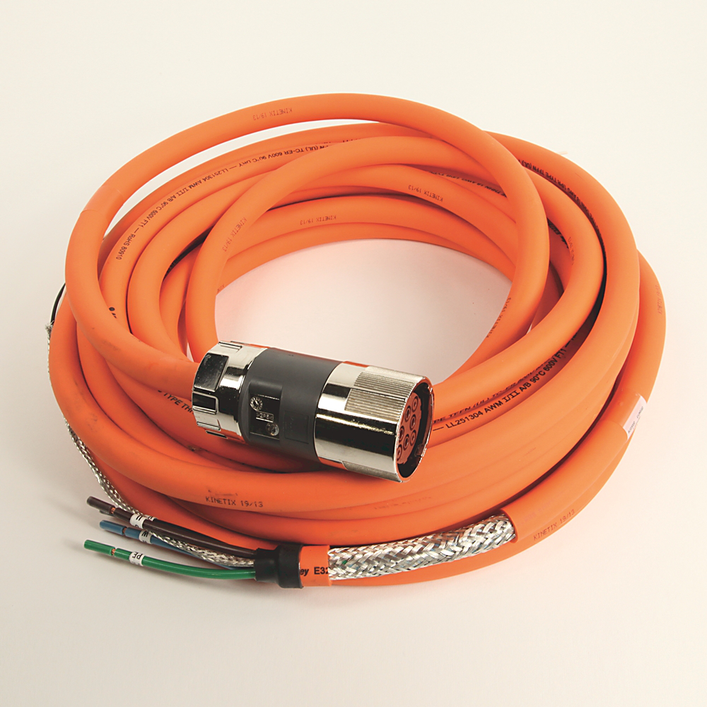 2090-CPBM7DF-10AA12 - SpeedTEC Cable, Motor Power With Brake Wires, SpeedTec DIN Connector, Drive-end, Flying-lead, 10 AWG, Standard (Non-Flex), 12 Meters