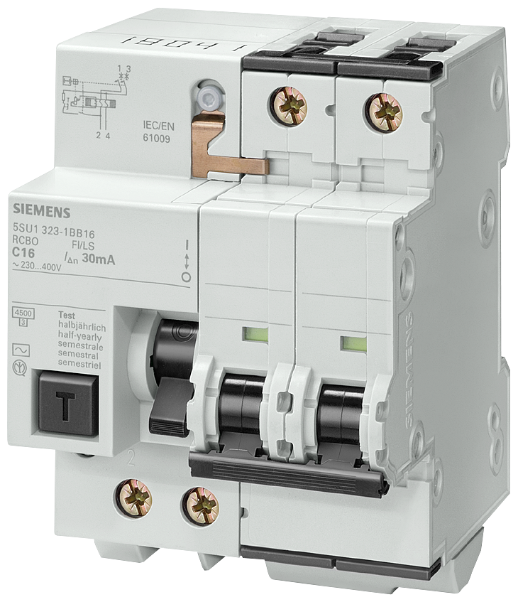 5SU1323-1BB06 - PROTECCIÓN FI/LS, TIPO AC(WS), 30 MA, 4.5 KA, 2-P, 6 A