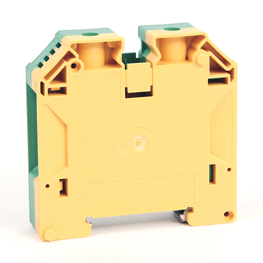 1492-JG50 - 1492-J IEC Terminal Block, One-Circuit Feed-Through Ground Block, 50 mm, Standard Feedthrough, Green / Yellow Stripe (Standard)