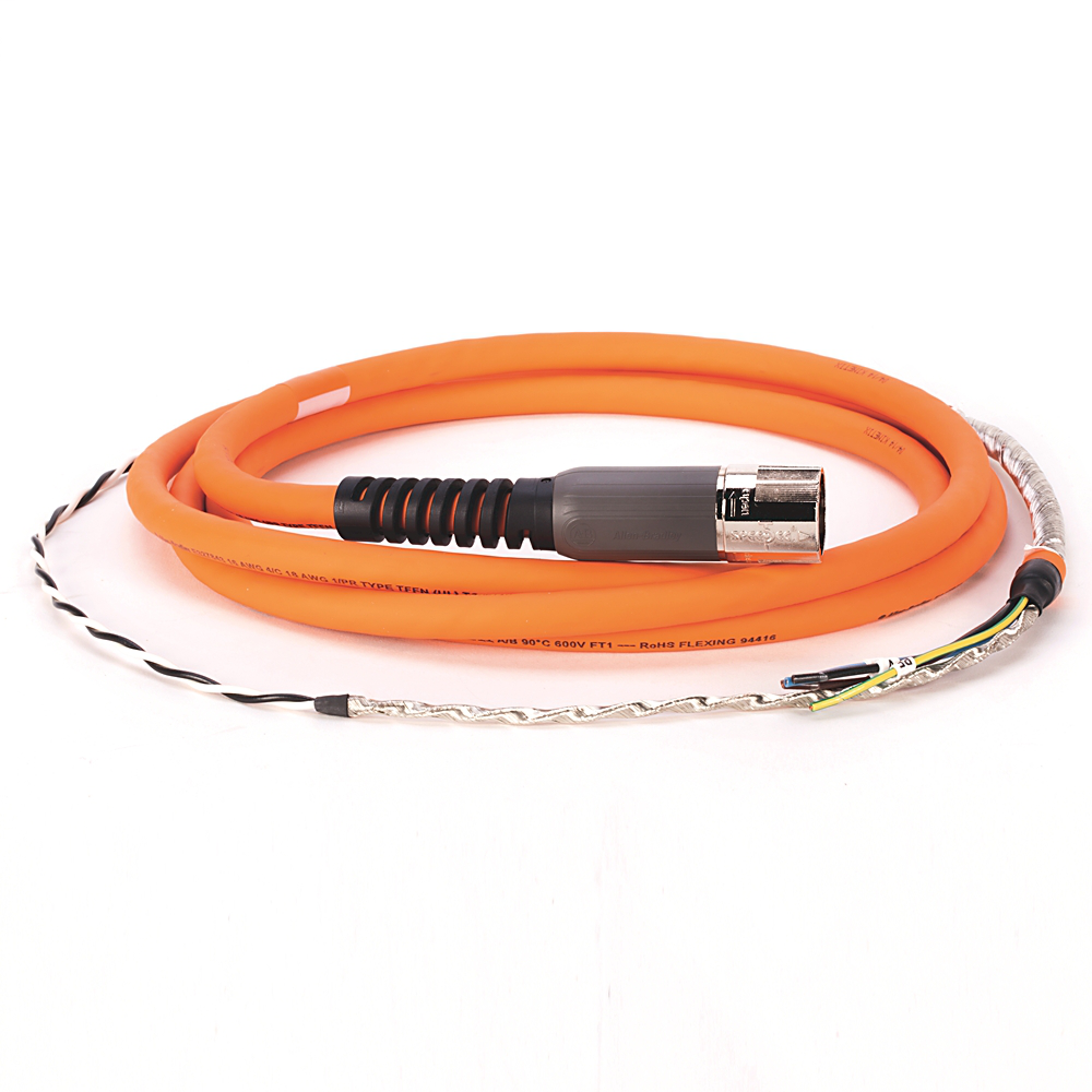 2090-CPBM7DF-16AF03 - Cable SpeedTEC, alimentación de motor con cables de freno, conector DIN SpeedTec, extremo de accionamiento, cable flotante, 16 AWG, continuo-flexible, 3 metros