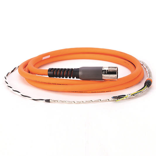 2090-CPBM7DF-16AF04 - SpeedTEC Cable, Motor Power With Brake Wires, SpeedTec DIN Connector, Drive-end, Flying-lead, 16 AWG, Continuous-Flex, 4 Meters