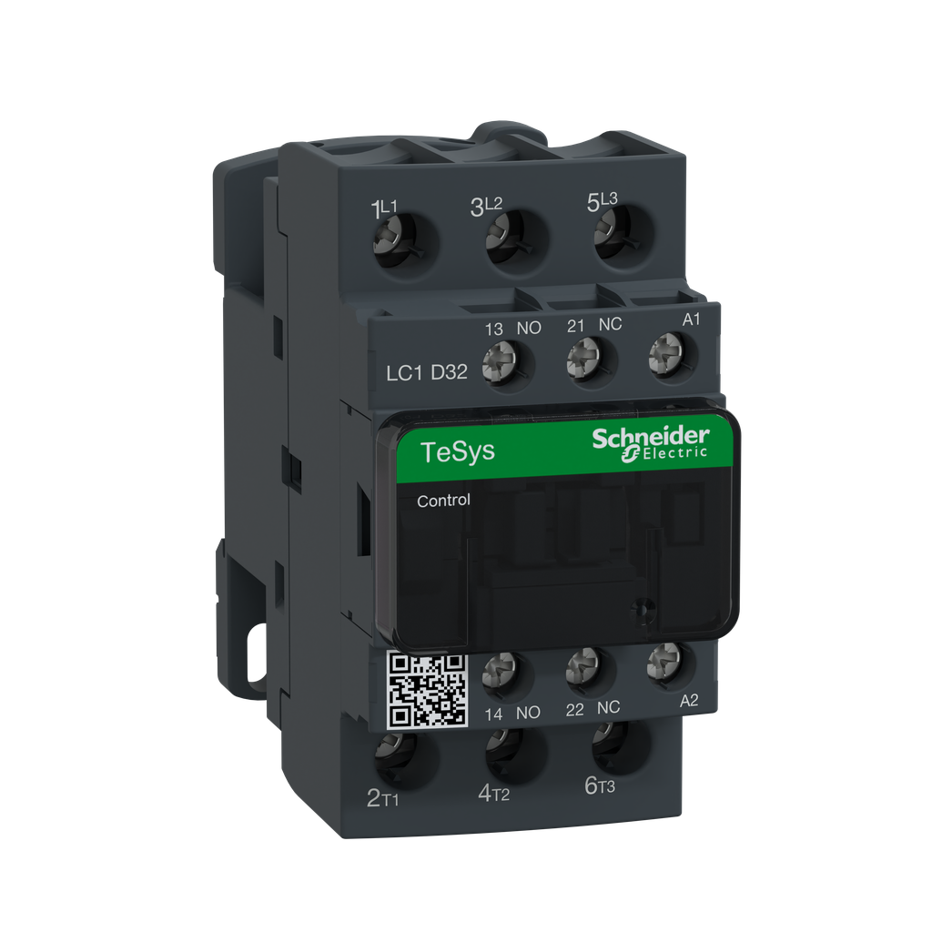 LC1D32F7 - Contactor IEC, TeSys Deca, no inversor, 32 A, 20 HP a 480 V CA, hasta 100 kA SCCR, trifásico, 3 NA, bobina 110 V CA 50/60 Hz, abierto