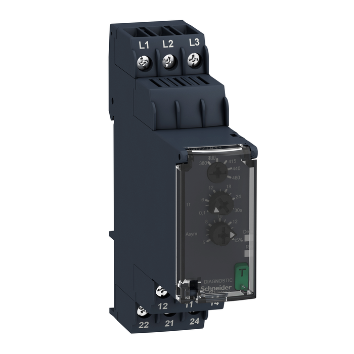 RM22TA33 - Modular 3 phase supply control relay, Harmony, 5A, 2CO, 380...480V AC