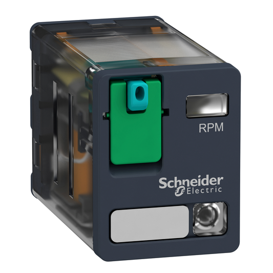 RPM22FD - Relé enchufable, relés electromecánicos Harmony, 15 A, 2 CO, con LED, botón de prueba bloqueable, 110 V CC