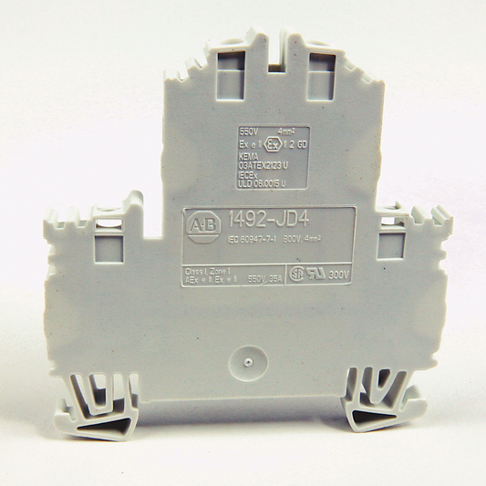1492-JD4-W - 1492-J IEC Terminal Block, Two-Circuit Feed-Through Block, 4 mm (# 26 AWG - # 10 AWG), Standard Feedthrough, White (Qty. 100)