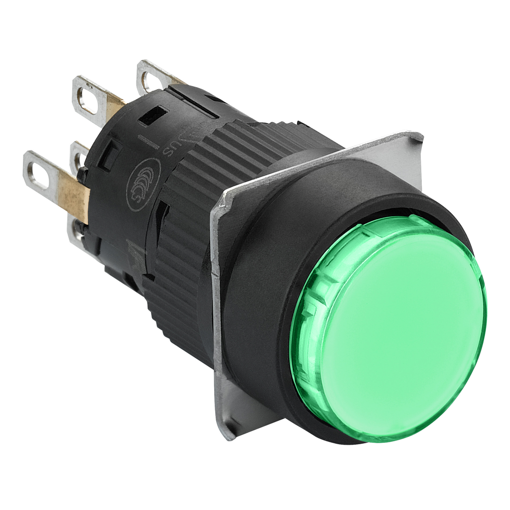 XB6EAW3B2P - Illuminated monolithic push button, Harmony XB6E, round green flus, 16mm, spring return, 24V DC, 2CO