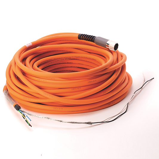2090-CPBM7DF-14AA30 - SpeedTEC Cable, Motor Power With Brake Wires, SpeedTec DIN Connector, Drive-end, Flying-lead, 14 AWG, Standard (Non-Flex), 30 Meters