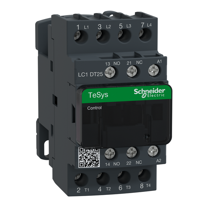 LC1DT25E7 - IEC contactor, TeSys Deca, nonreversing, 25A resistive, 4 pole, 4 NO, 48VAC 50/60Hz coil, open style