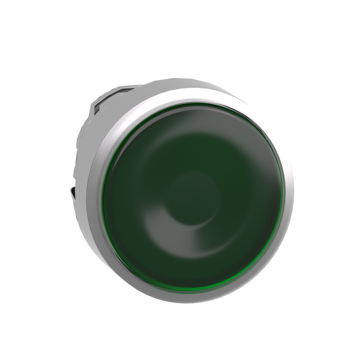 ZB4BW333 - Head for illuminated push button, Harmony XB4, metal, green flush, 22mm, universal LED, spring return, plan lens