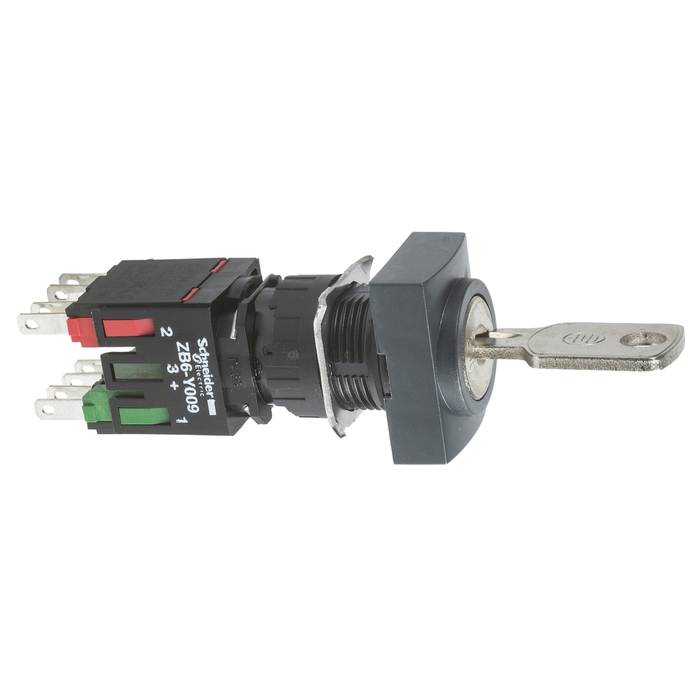 XB6DGC5B - Selector switch, Harmony XB6, black rectangular, 16mm, 2 positions, stay put, 1NO + 1NC, key 200 (Qty. 60)