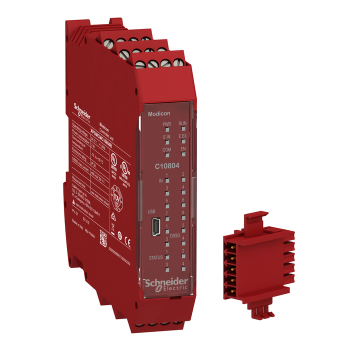 XPSMCMC10804B - safety controller, Modicon MCM, 8 inputs 4 outputs, combined with backplane expansion connector, screw (Qty. 6)