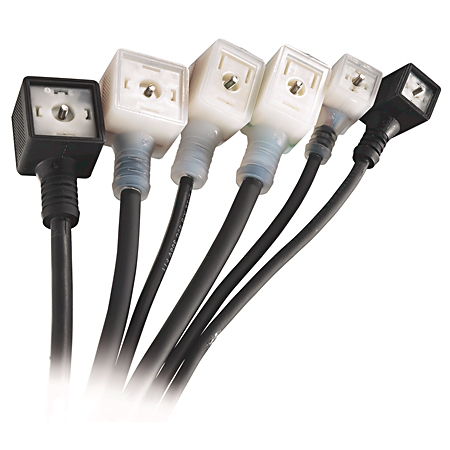 Cable de válvula DIN 889W-LA2GBE-2, estilo B (11 mm), 2 + tierra (salida de cable doble), PVC negro, protección contra sobretensiones, 115 V, 2 m