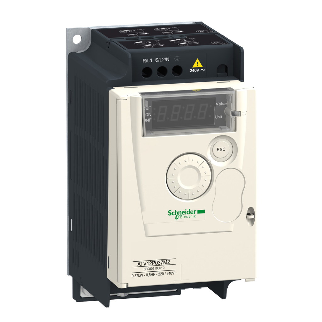 ATV12P037M2 - variable speed drive, Altivar 12, 0.37kW, 0.55hp, 200 to 240V, 1 phase, on base plate