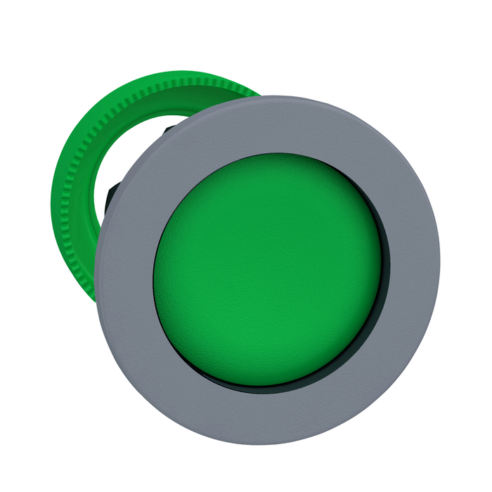 Harmony XB5, Flush mounted push button head, plastic, recessed, green, Ø30, spring return, unmarked, grey bezel