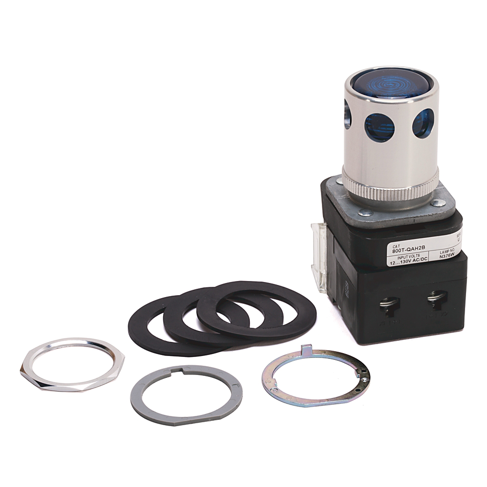 800TC-QAH2BA2 - Contacto de 30,5 mm tipo 4/13, PB-Ilum., azul, extremo abierto con protección, LED, 12-130 V CA/CC, 2 NA, protección para dedos