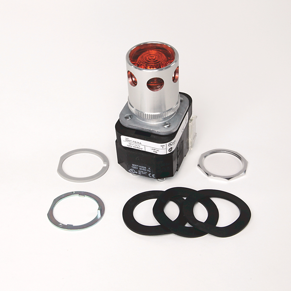 800T-PAH16AA2 - 30.5mm Type 4/13 Mom. Contact PB-Illum., Amber, Ext. Hd w/ Guard, LED, 120V AC 50/60 Hz, 2 NO