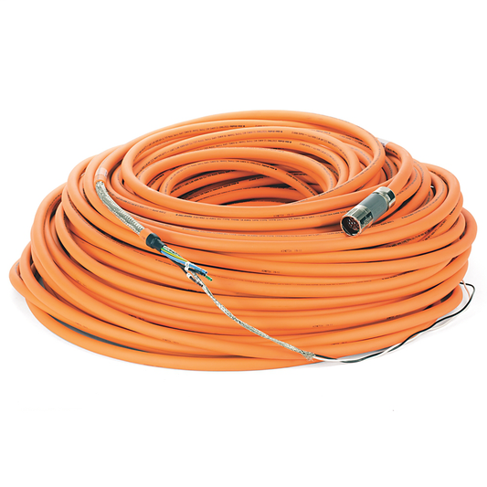 2090-CPBM7DF-12AA90 - Cable SpeedTEC, alimentación de motor con cables de freno, conector DIN SpeedTec, extremo de accionamiento, cable flotante, 12 AWG, estándar (no flexible), 90 metros