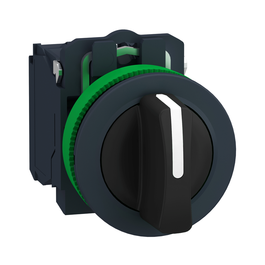 XB5FD53 - Harmony XB5, Selector antimicrobiano de empotrar, plástico, negro, Ø30, 3 posiciones, retorno por resorte al centro, 2NO