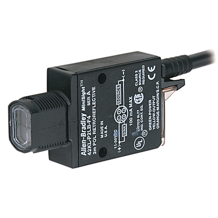42KL-W1TC-G3 - Sensor fotoeléctrico PHOTOSWITCH, MiniSight, gran angular difuso, 180 mm (7,0 pulg.), 21,6-250 V CA/CC - LO o DO seleccionable, conector micro QD de CA de 3 pines en cable flexible de 152 mm (6 pulg.)
