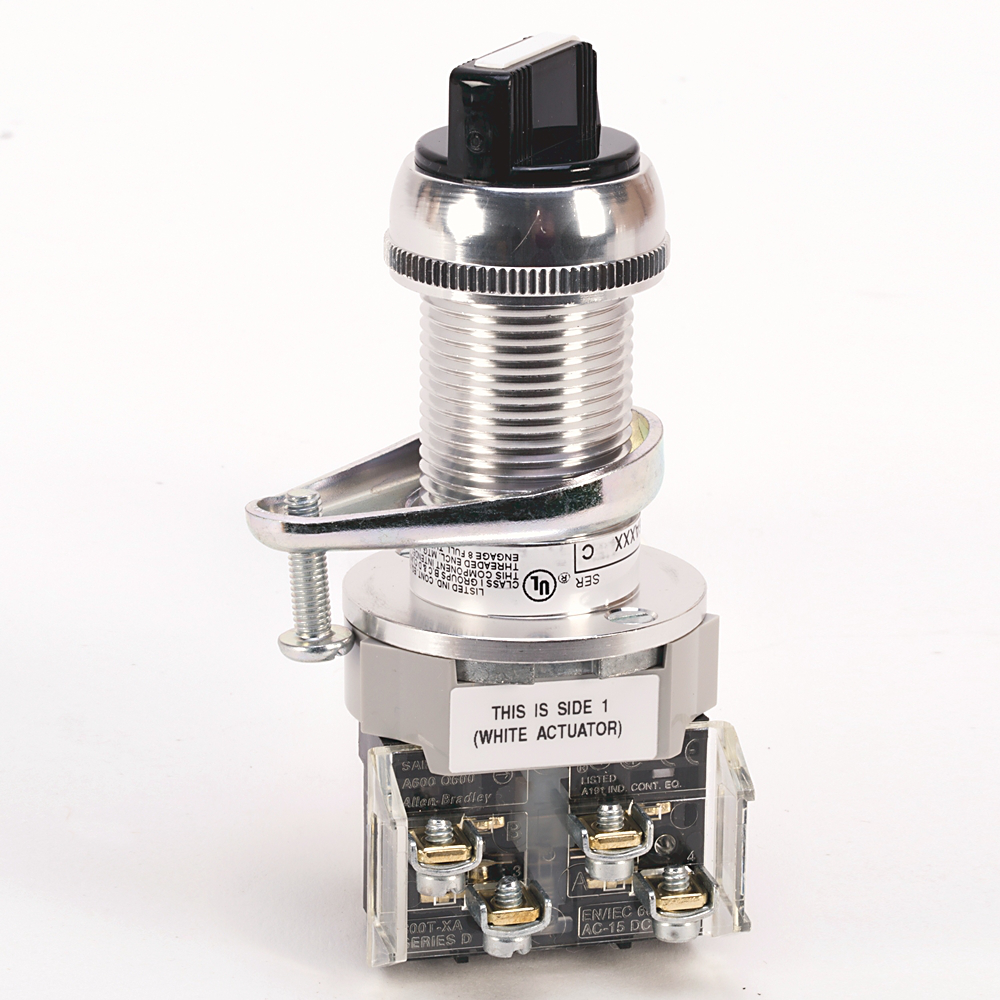 800H-HP2KB6AAXX - Interruptor de selección de 2 posiciones para áreas peligrosas, tipo 7 y 9, sin iluminación, longitud de cilindro estándar, blanco (perilla) / gris (ala metálica), mantenimiento estándar de la perilla, 1 NA-1 NC y 1 NA-1 NC