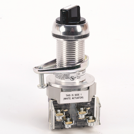 800H-HP2KB6AAXX - Interruptor de selección de 2 posiciones para áreas peligrosas, tipo 7 y 9, sin iluminación, longitud de cilindro estándar, blanco (perilla) / gris (ala metálica), mantenimiento estándar de la perilla, 1 NA-1 NC y 1 NA-1 NC