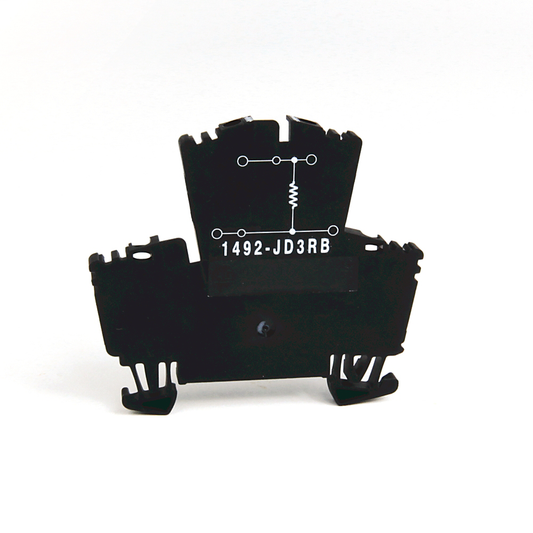 1492-JD3RB332 - 1492-J IEC Terminal Block, Two-Circuit Feed-Through Block, 2.5 mm (# 24 AWG - # 12 AWG), Two level block with a selectable resistor value between the 2 levels, Gray (Standard), 3300 Ohm Resistance