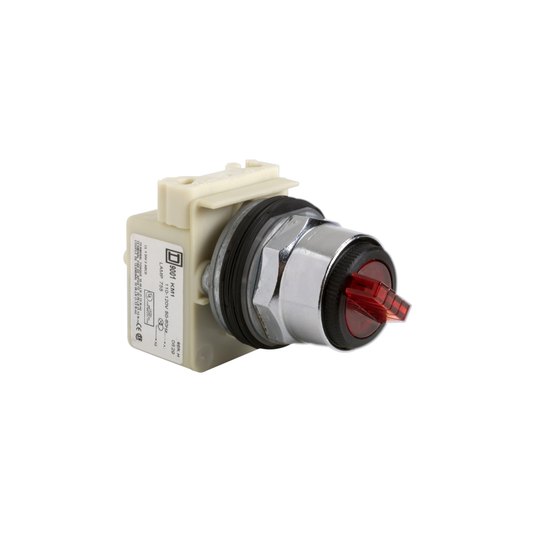 9001K11J1R - Illuminated selector switch head, Harmony 9001K, metal, standard handle, red, 30mm, 2 positions, stay put, 110-120V